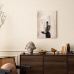 Creative composition of stylish living room interior personal accessories. Home decor. Template.