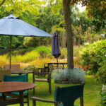 dining table in sunny garden