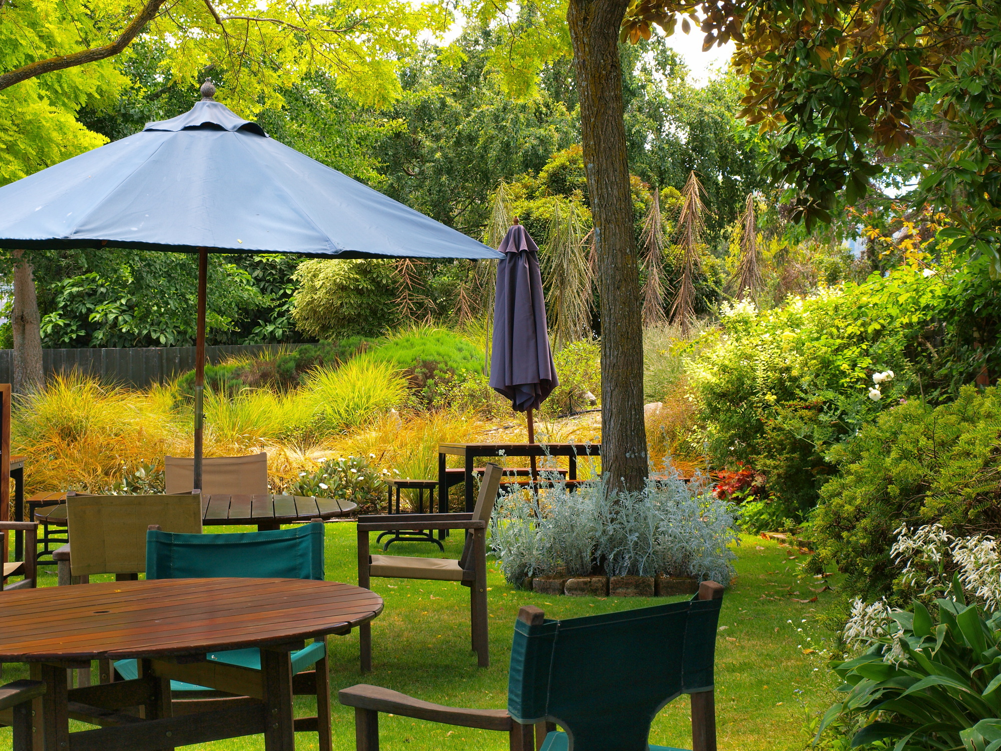 dining table in sunny garden